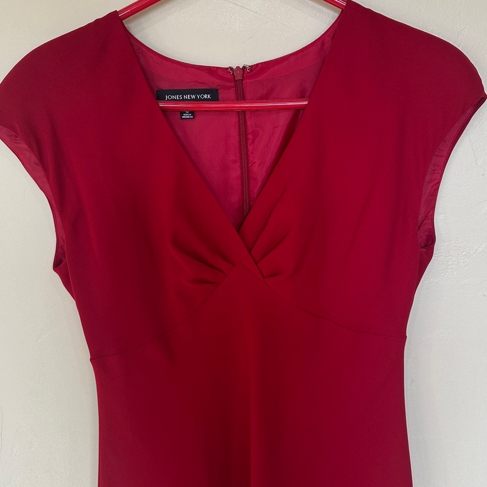 NEW Jones New York Red Long Midi Dress Cap Sleeves Lined Zip back Sz 10 - Picture 4 of 10